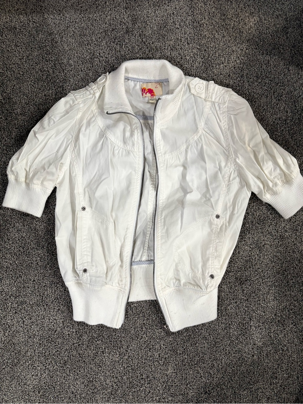 Forever 21 White Short-Sleeve Zip Jacket